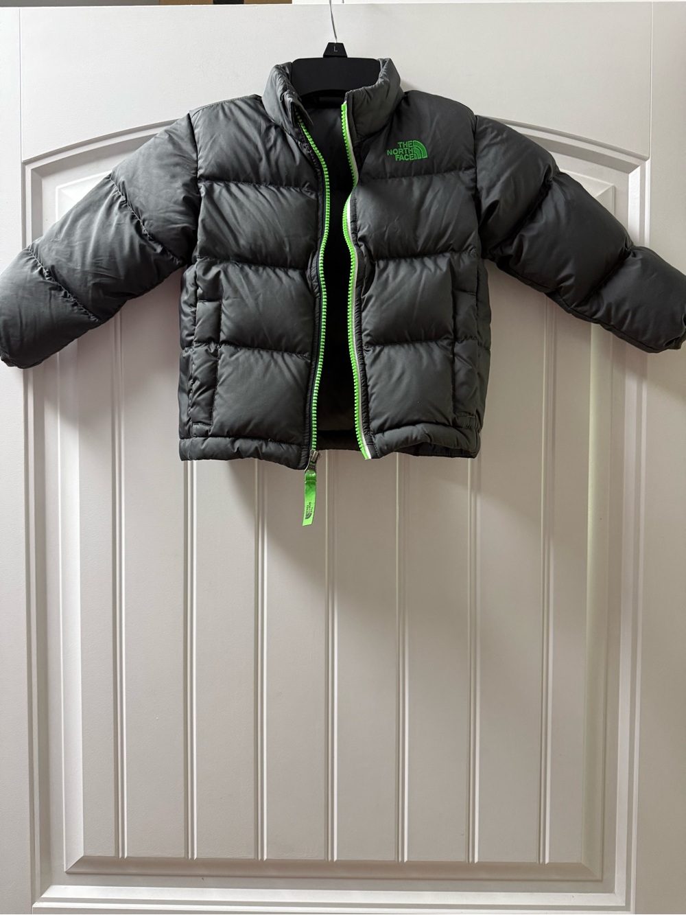 The North Face Gray Puffer Jacket with Neon Green Trim